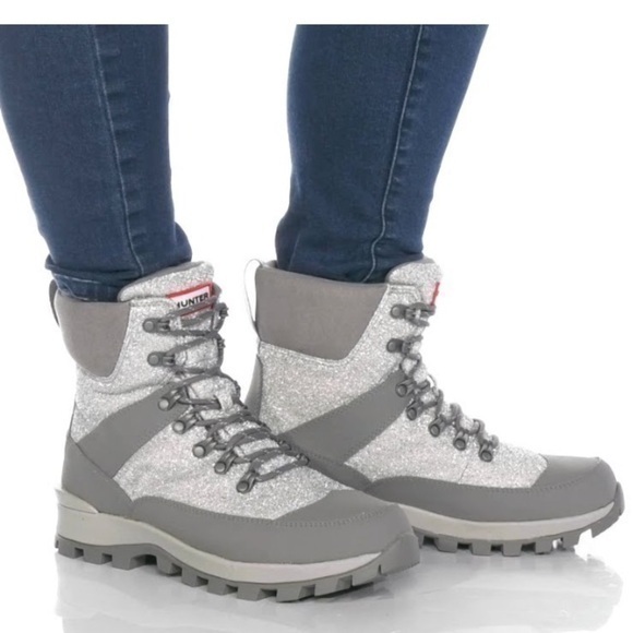New Hunter Commando Glitter Rubber Water Resistant Insulated Lug-Sole Snow Boots - Picture 1 of 12